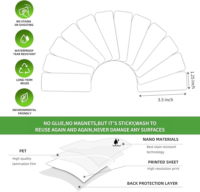 SVNOOC Multi-Use Removable Dry Erase Labels Stickers, White, Reusable Sticky Notes for Kitchen Office School All Purpose Use(1.25 * 3.5 inches White)