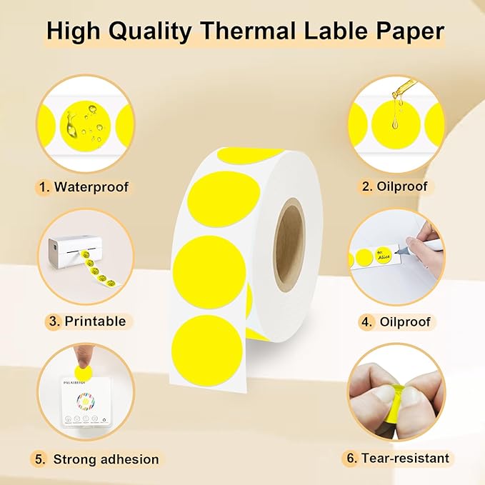 1 Inch Round Removable Thermal Sticker Labels, Color Dot Stickers, Waterproof Color Coding Sticker for Thermal Printers, Office, Retail, Home and Warehouse Organization(10 Color, 10000 Pcs)