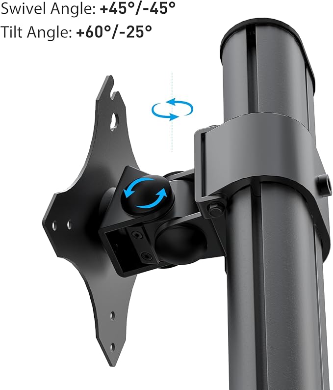 BEWISER Vertical Heavy Duty Double Monitor Riser Fits Two 17 to 49 Inch Screen with Swivel, Tilt, Support 33lbs Monitor,Height Adjustable(Black)