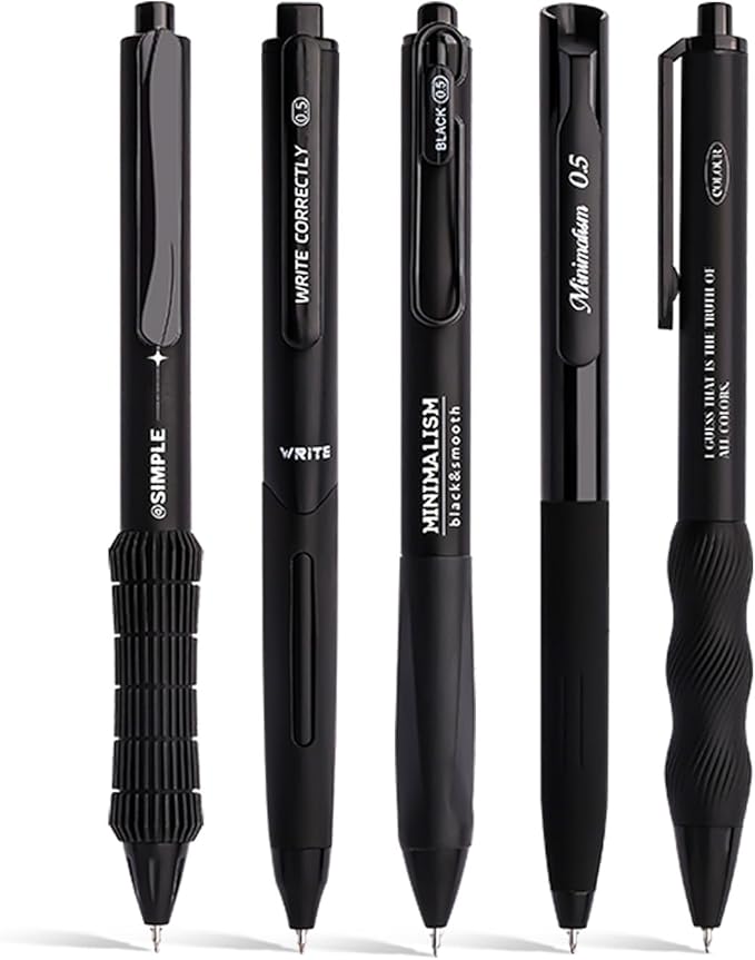 5 Count Pastel Gel Ink Pen Set,Cute Note Taking 0.5mm Fine Point Retractable 5 Count Black Ink Pens for Writing, Journaling, School, Office (Black)