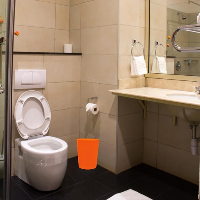 DAJITRE 1.8 Gallon Small Trash Can Wastebasket Recycling Bin Slim Profile for Compact Spaces Bathroom, Office, Bedroom, Kitchen (1.8 Gallon-2pack, Orange)