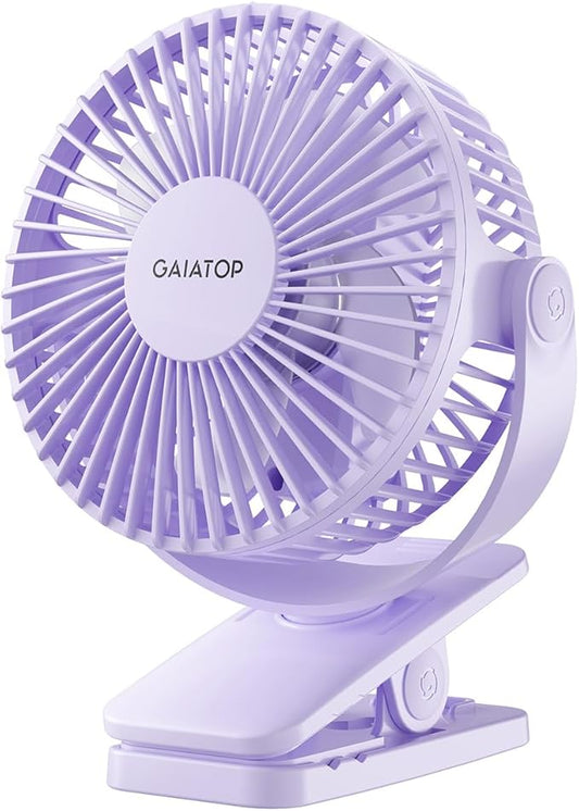 Gaiatop Portable Clip on Fan Battery Operated, Small Powerful 3 Speed Quiet 360° Rotate, USB Rechargeable Mini Personal Cooling Fan for Desk Table Home Office Stroller Camping Women Gifts Purple