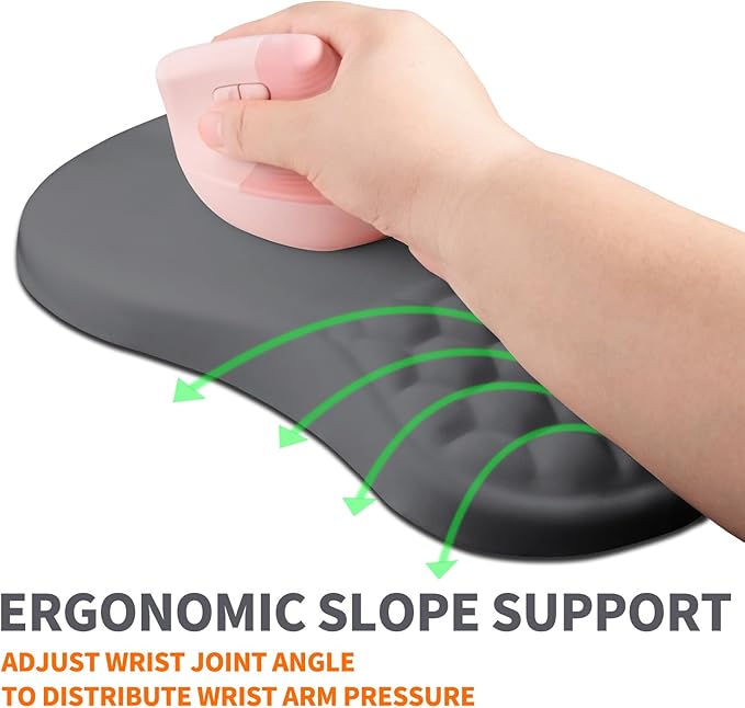 Ergonomic Joint Wrist Support Mouse Pad with Memory Foam Cushion Massage Bump, Carpal Tunnel Pain Relief Mousepad Slope Design for Wrist Rest, 11.8x7.9 in, DimGray