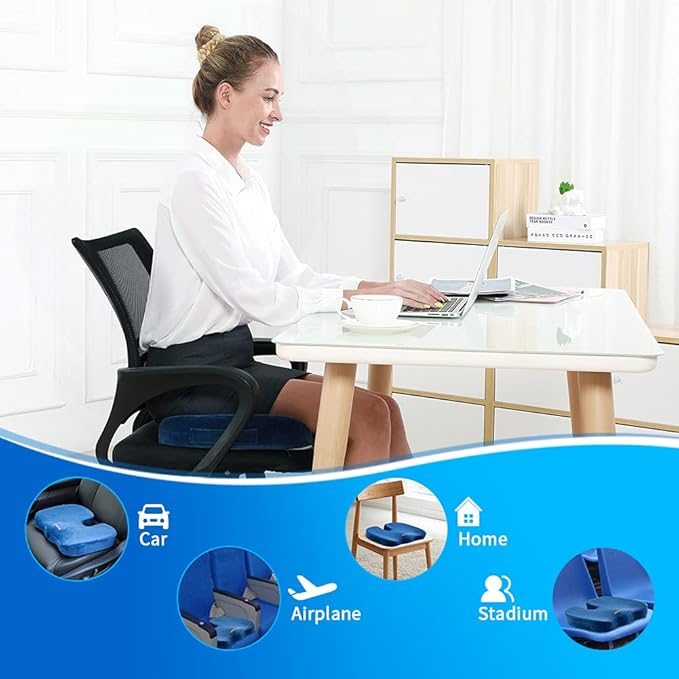 SAIREIDER Chair Cushions for Office, Memory Foam Coccyx Cushion Pads for Tailbone Pain, Car Seat Cushion, Sciatica Relief Pillow, Correct Sitting Posture (Navy Blue)