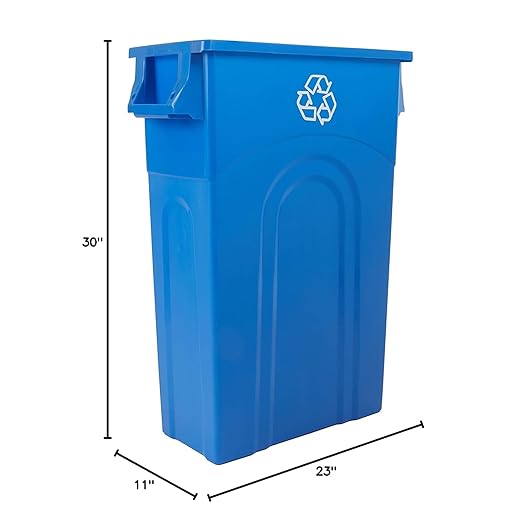 United Solutions Highboy Recycling Container, 23 Gallon, Space Saving Slim Profile and Easy Bag Removal for Indoor or Outdoor use, Recycle Blue
