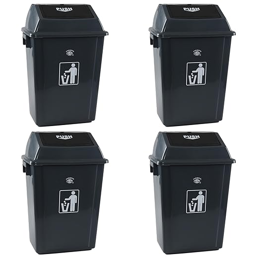 4-Pack 16 Gollon Large Garbage Cans with Lids, Plastic Outdoor Trash Bin, Grey