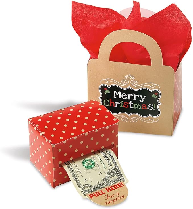 Current Kraft Christmas Money Dispenser and Gift Set, 2-1/2 x 3-Inch Bill Holders with Holiday Cash Box for Kids, Includes 60 Seals to Join Bills