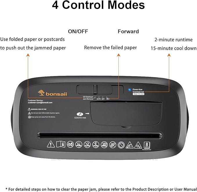 Bonsaii 8-Sheet Strip-Cut Shredder for Home – Compact Home Office Paper Shredder with Overheat Protection, Capable of Shredding CDs and Credit Cards, Includes a 3.4-Gallon Waste Bin