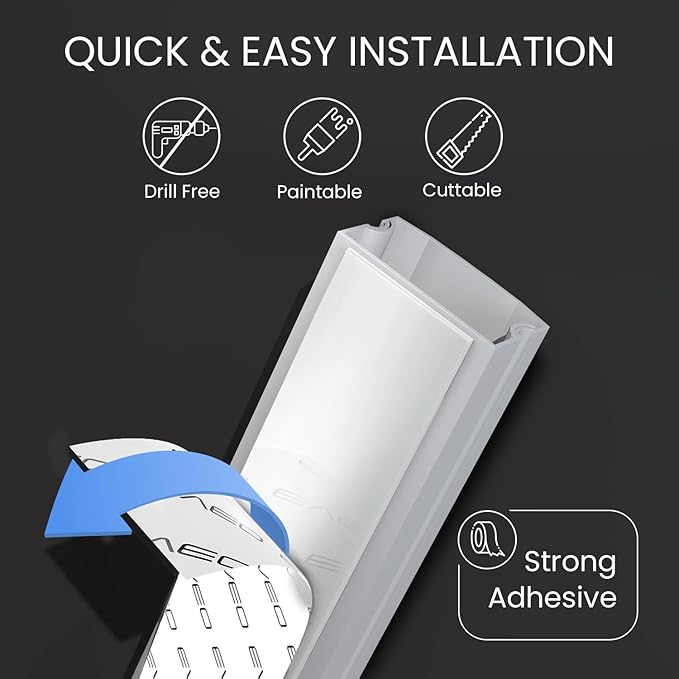 Cord Hider 153in - Cord Covers for Wires - Paintable Cable Hider - Cable Management - Wire Hiders for TV On Wall - Cable Management Cord Hider Wall - Cable Raceway - 9X (L17 x W0.95 x H0.5) - Grey