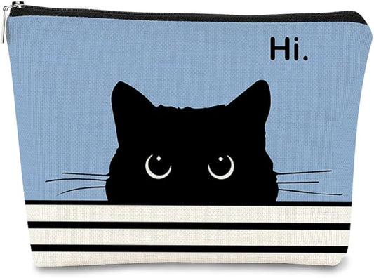 Cute Makeup Bag, Black Cat Cosmetic Pouch, Cat Gifts for Women, Camel-1