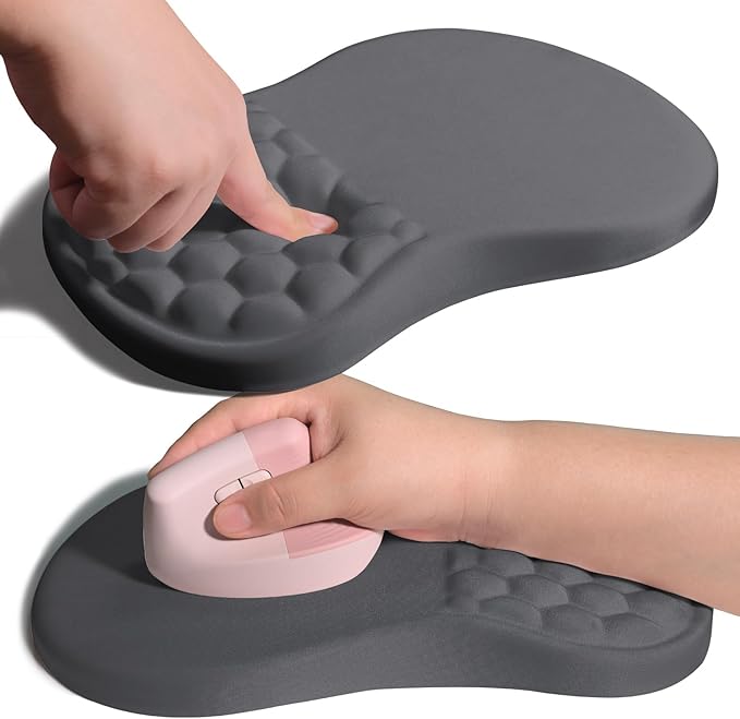 Ergonomic Joint Wrist Support Mouse Pad with Memory Foam Cushion Massage Bump, Carpal Tunnel Pain Relief Mousepad Slope Design for Wrist Rest, 11.8x7.9 in, DimGray