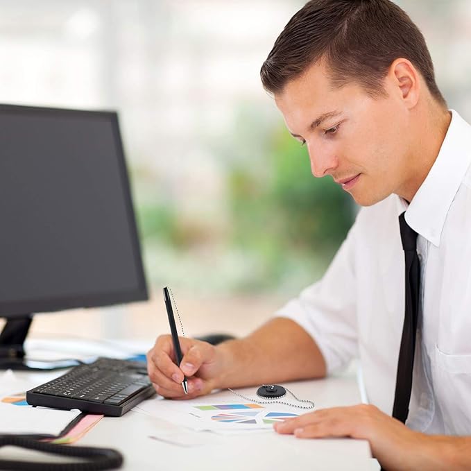 Secure Pen with Adhesive Chain and Security Pen Holder for Home Office Supplies, Black Ink(14 Pieces)