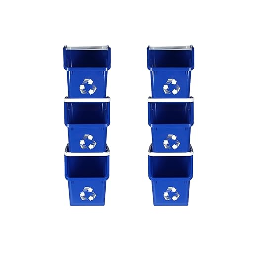Multi Bin Recycling System with Six Stackable 6 Gallon Recycle Bins to Build Your Recycling Center for Offices, Kitchen, Garages, Businesses- (Blue, 6 Pack)