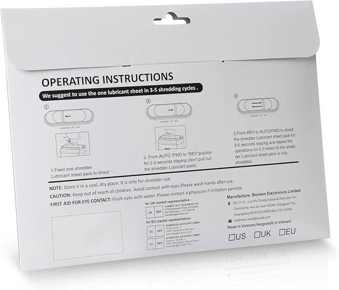 Bonsaii Paper Shredder Lubricant Sheets,12-Pack (8.4 x 5.9 inch/Piece)