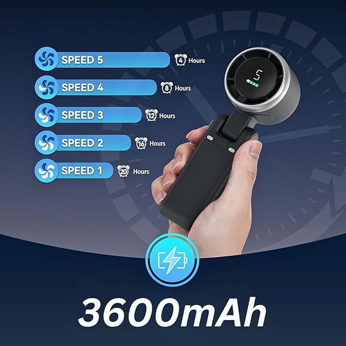 CPHUSA Portable Handheld Turbo Fan, 3 IN 1 Hand Fan with Air Turbo Tech Cooling, Up to 12 Working Hours, Quiet Personal Fans for Outdoor, Travel, Camping & Working (Black)