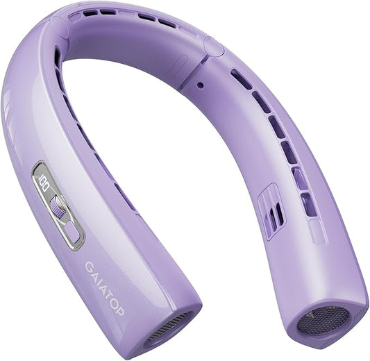 Gaiatop Portable Neck Fan, 40° Stretch Neck Cooler with 360° Surrounding Cooling, 1-100 Speed Scroll Switch Hands Free Personal Fans H1 Turbo Mode for Outdoor Travel Office Gym Gift for Dad Mom Purple