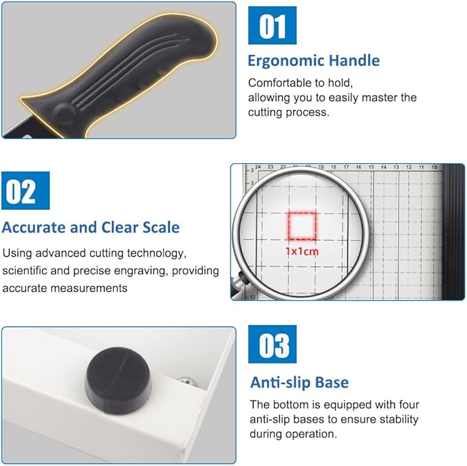 Paper Cutter,21" B3 Stack Paper Trimmer,Heavy Duty Metal Base Paper Slicer with Safety Guard and Blade Lock,Guard Rail Paper Press Tool,12-Sheet Capacity for Standard Cutting of Paper, Photos, Labels