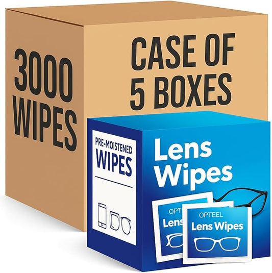 Lens Wipes for Eyeglasses - Case of 3000 (6X 500/Boxes) Pre-moistened Lens Cleaning Wipes - Scratch-Free Streak-Free Cleaner for Camera Lenses, Sunglass, Phone, Tablet and Computer Screens