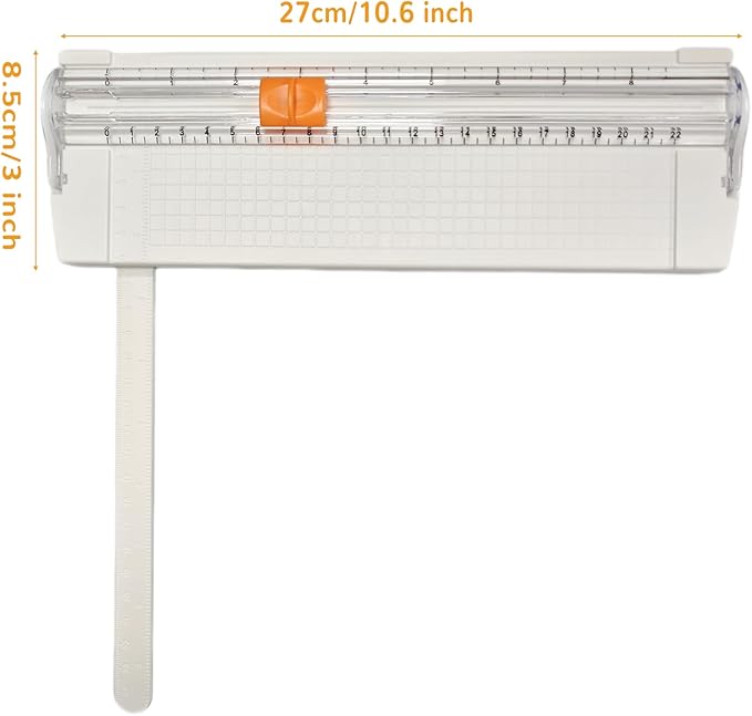 Paper Cutter Slider Small Mini,12 Inch Paper Trimmer Slicer,Two-Way Cutting,White 1 PCS Built-in Measuring Tape