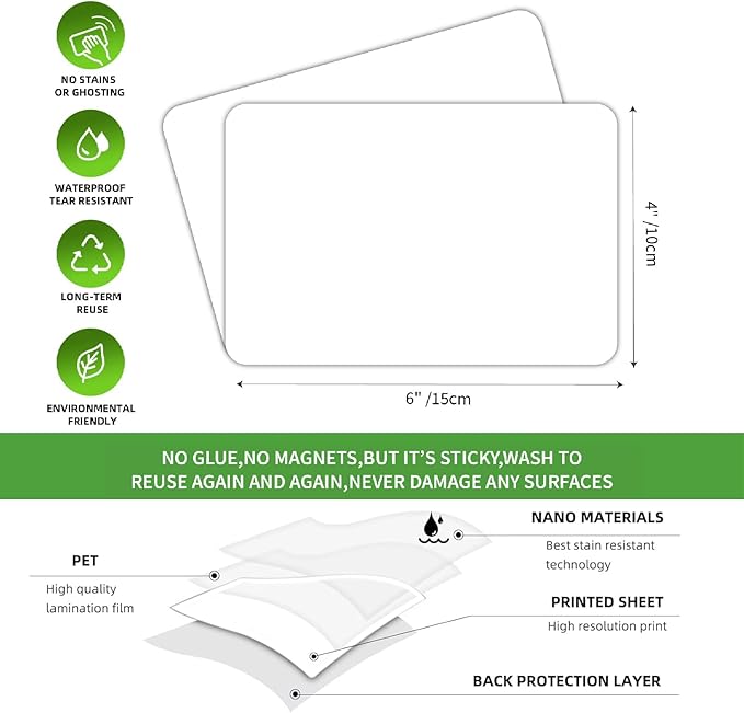 SVNOOC Multi-Use Label Stickers Dry Erase Sticky Notes, Labels for Storage Bin, Wall, Refrigerator, Home, Office, Classroom Use 4x6 inches (6 Pack)