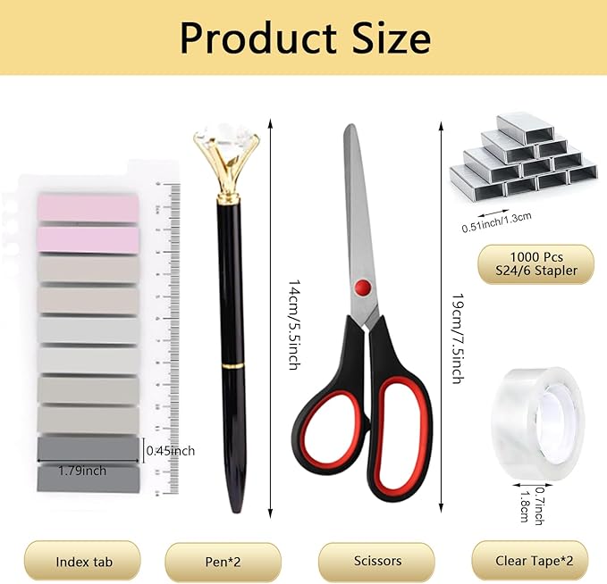 Office Supplies,Desk Accessories,with Stapler, Tape Dispenser,Desk Organizer,Folding Phone Holder,Pen,Journal Notebook,Scissor,Staple Remover,Staples,Clear Tape,Sticky Notes,Paper Clips,Bookmark,Ect