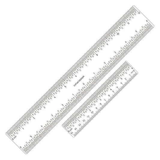 2 Pieces 6"/12" Clear Acrylic Ruler Zero-Centering Ruler with Inches & Metric Measuring Tool 12" and 6" Inch Straight Edge Rulers for Paper Cutting Craft Supplies School Supplies for Students,Office