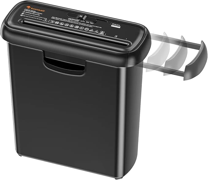 Bonsaii 6-Sheet Paper Shredder for Home Office, Portable Compact Design with Extendable Handle & Overheat Protection, 2.4 Gal Wastebasket
