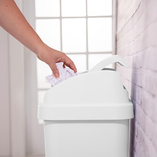 Sterilite 12-Pack Swing Top Wastebasket, Sleek Square Profile Trash Can, 13 Gallon, White - Modern Garbage Bin for Kitchen, Bathroom, Garage and Workspace, Fits 13 Gal Liners