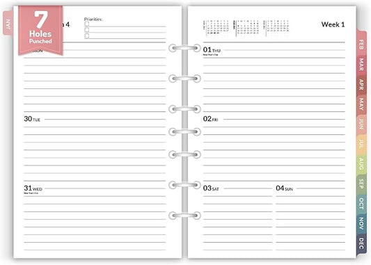 2026 Weekly & Monthly Planner Refills for A5 7-Ring Binders, Jan 2026 - Dec 2026, Forvencer 7-Hole Punched Planner Inserts with Colorful Monthly Tabs, Small Calendar Organizers, 5-3/4" x 8-1/4"
