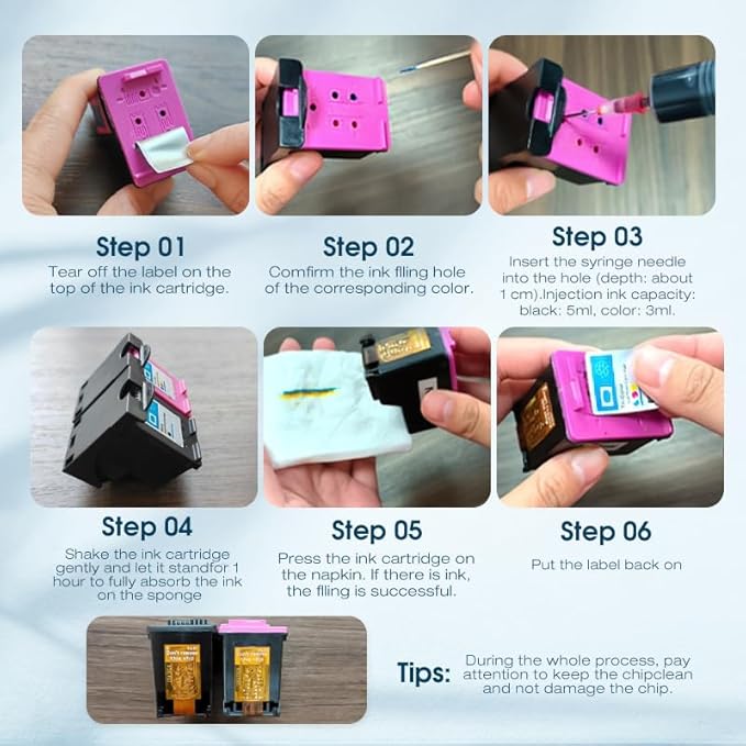 Universal Ink Refills Kit Dye Ink Refill Kit Compatible for HP Canon Epn Brother Samsung Dell Kodak Inkjet Printers Compatible Cartridges Refillable Cartridge CISS CIS System 4 Color Set