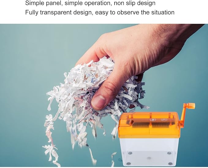 Manual Paper Shredder, Mini Hand Shredder Mini Desktop Paper Shredder Manual Hand Crank Shredder Portable File Paper Shredder Documents Paper Cutting Tool for Home Office(Orange)