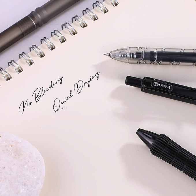 5 Count Pastel Gel Ink Pen Set,Cute Note Taking 0.5mm Fine Point Retractable 5 Count Black Ink Pens for Writing, Journaling, School, Office (Black Clear)