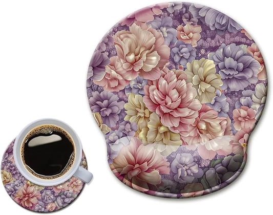 HOPONY Mouse Pad with Wrist Rest,Ergonomic Mouse Pads Wrist Support for Desk,Large Mousepad for Wireless Mouse Gaming Laptop Work Home Desk Accessories Office Supplies Decor,9 x 10 in,Purple Floral