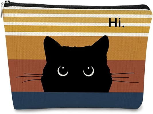 Cute Cat Makeup Bag, Black Cat Kitty Cosmetic Pouch, Sunset Color