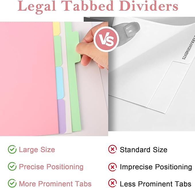 18 Sheets 9x14 Inch Legal Size Tab Dividers 3 Ring Binder Legal Size Index Tab Dividers 6 Colors Legal Index Card tab Dividers Legal Exhibit Dividers 6 Legal File Separators for Office Organization
