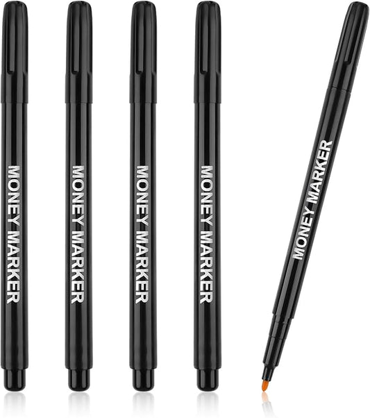 5 Pack Counterfeit Money Detector Pen, Money Marker Bill Detector Pen, Universal Currency Fake Bill Checker, Pocket Size, Ensures Authenticity & Prevents Fraud