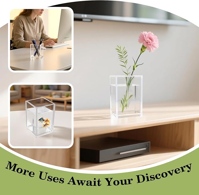 20 Pack Clear Acrylic Pen Holder for Desk, Pencil Cup Makeup Brush Organizer, Square Acrylic Pencil Holders for Office School Home Supplies, Desktop Stationery Organizer for Pens Markers Brushes