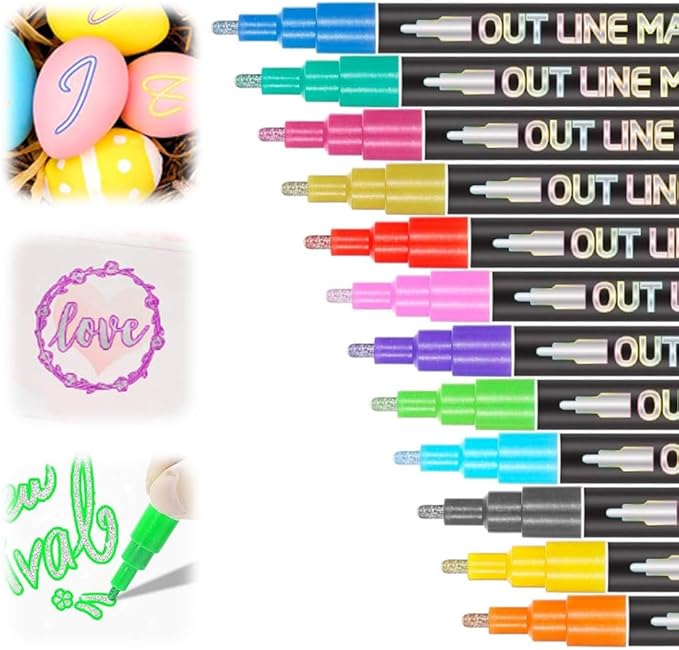 Marker Pen for Highlight, 2026 New Dual Line Highlighter, Marker Pen for Greeting Cards, Colorful Outline Markers for Book Annotation, Planning and Art Drawing (12 Colors)