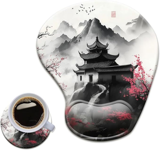 HOPONY Gel Wrist Rest Mouse Pad-Ergonomic Office Mousepad with Wrist Support-Non-Slip,Design Desk Accessories Mat for Home&Game Decor Janpense Sakura