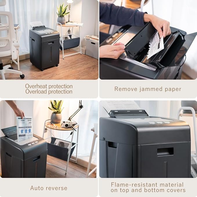 Commercial Autofeed Paper Shredder: 200 Sheets P-5 Micro Cut Shreds CDs/Cards/Staples 60-Min Continuous Run Anti-Jam 9.3 Gal Bin Quiet Heavy Duty for Home Office School Business - Black