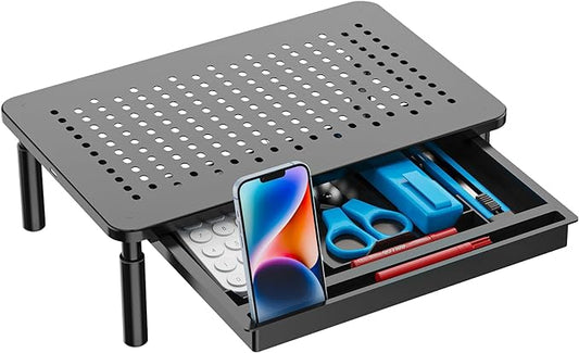 WALI Computer Monitor Stand with Storage, Desk Monitor Riser 3 Height Adjustable, Laptop Riser with Airflow Vents, Desk Organizer for Computer, Laptop, Printer, Notebook (STT003D-B), 1 Pack, Black