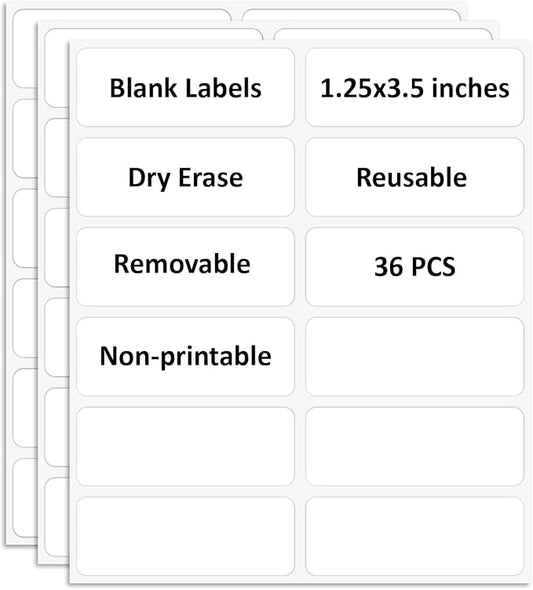 SVNOOC Multi-Use Removable Dry Erase Labels Stickers, White, Reusable Sticky Notes for Kitchen Office School All Purpose Use(1.25 * 3.5 inches White)