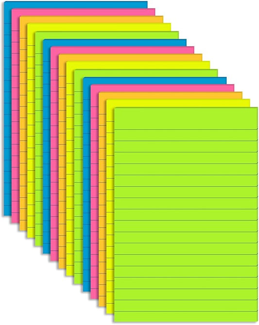 (15 Pack) Lined Sticky Notes 4x6 in Post Ruled Stickies Super Sticking Power Memo Pads, Bright Colors Big Sticky Notes with Lines Self-Stick Note Pad