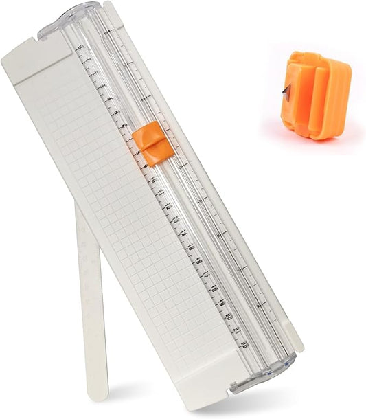 Paper Cutter Slider Small Mini,12 Inch Paper Trimmer Slicer,Two-Way Cutting,White 1 PCS Built-in Measuring Tape