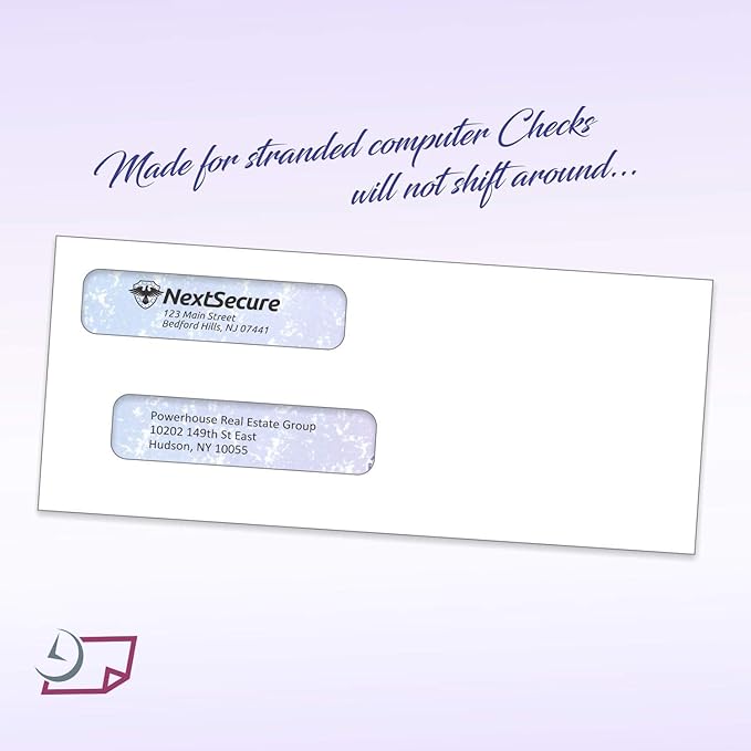 NextDayLabels - Pack of 100# 8 Envelopes, Size fits QuickBooks Printed Checks, Double Window Security Check Envelope, Flip and Seal, Measures 3-5/8 inch x 8-11/16 inches