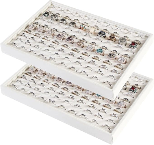 Coward 2Pcs/Set Stackable Ring Organizer Tray Beige Velvet Ring Earring Stud Jewelry Display Holder Tray for Store Selling or Home Show Storage