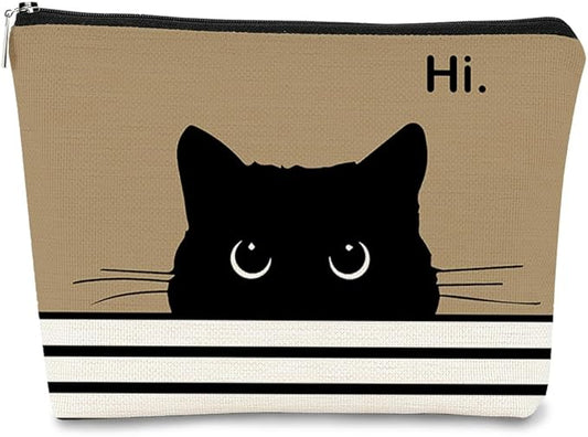 Cute Cat Makeup Bag, Kitty Cosmetic Pouch (Black, Light Purple)