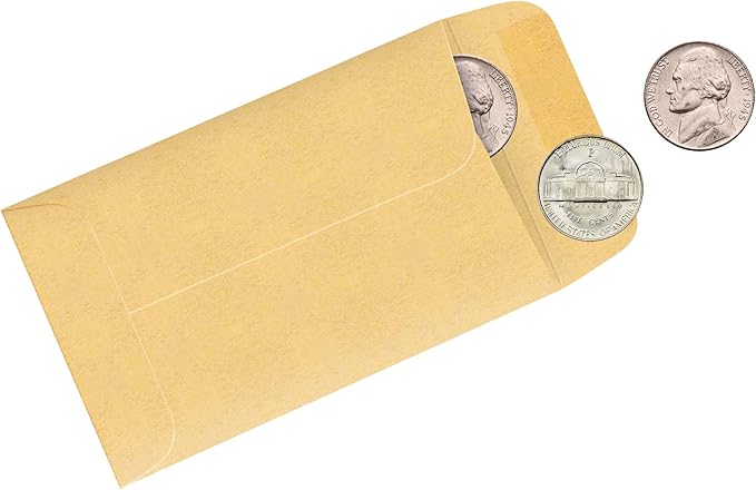 #1 Coin Envelopes 1000 Pcs - 2.25×3.5 Inches – Thick & Heavy-Duty Gummed Flapped Kraft Envelopes – Perfect for Coins, Money, Seeds, Home, Office, Wedding & Pocket Use