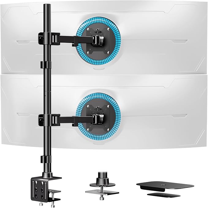 Vertical Dual Monitor Stand for Two 17-49'' Screens, Holds up to 44 lbs, WORLDLIFT Stacked Dual Monitor Mount with 31.7'' Long Pole, VESA 75/100mm