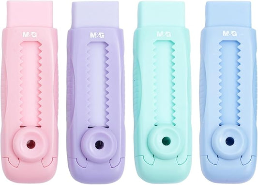 M&G 4 Pcs Cute Erasers for Kids Sliding Retractable Pencil Erasers, Push Pull Design Cute Erasers Stationery Supplies for Kids Back to School Supplies for Office